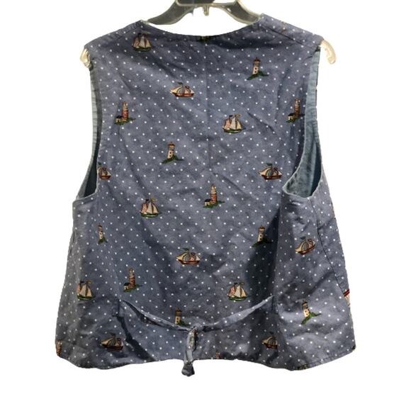 EUC 1990's Blue Cotton Vest Sail Boats Summer New England Vintage Cottage Core‎ - Picture 4 of 8